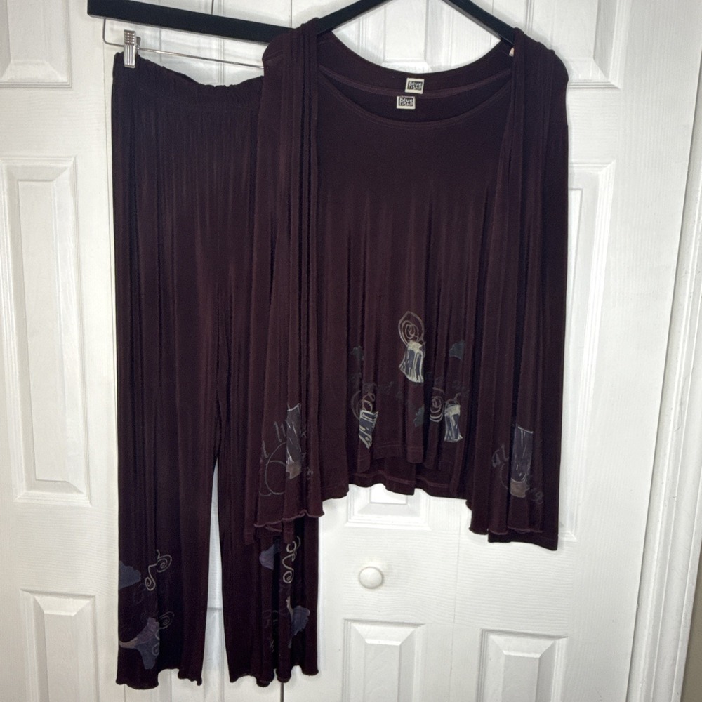 VTG Blue Fish Clothing Slinky Knit 3 Pc Set M L Plum Burgundy Art To Wear Pants